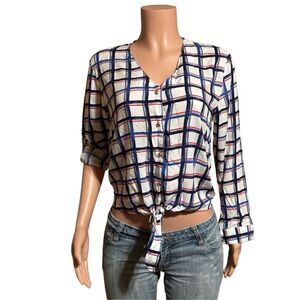 Lara Women multiple colors button down tie front convertible sleeves top  M